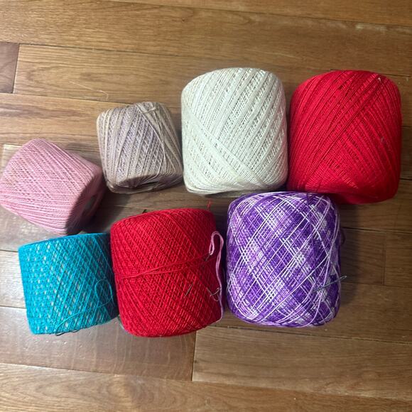 Lot of 7 Crochet Threads –Cotton Lace Yarn Red Pink Purple + - Picture 1 of 4